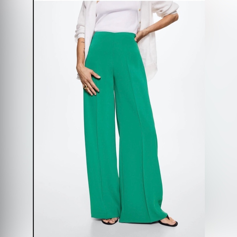 NWT MNG Green Wide Leg Trousers Size 2 High Waist Palazzo